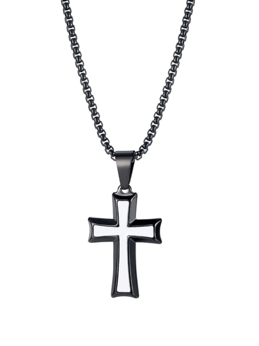 [black and white pendant  chain 3*55cm] Titanium Steel Enamel Cross Hip Hop Regligious Necklace